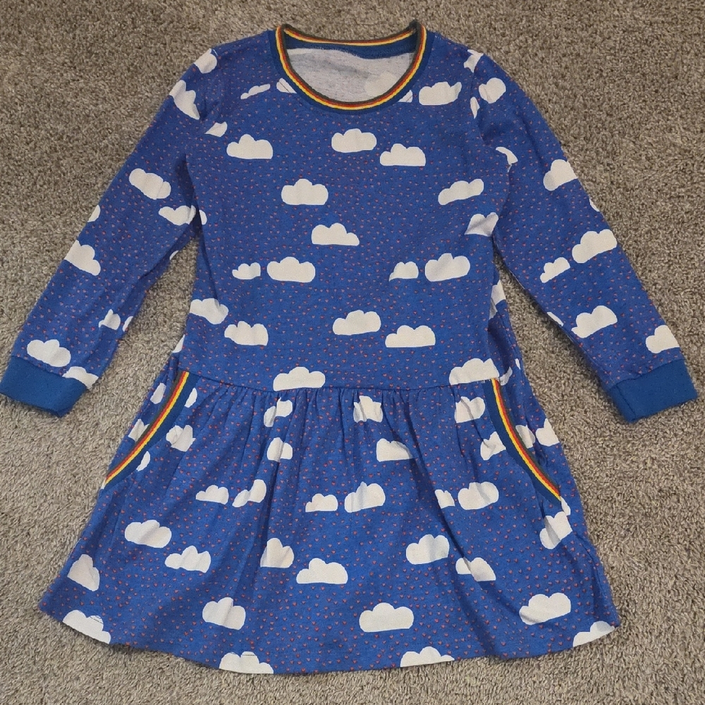 NWOT Mini Boden -Inspired Blue Cloud Print Long Sleeve Dress Little Girl Size 5T